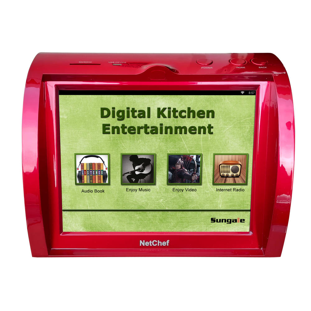 Sungale NC820-R Kitchen Entertainment, Countertop  Design, Hi-Fi Speakers, Radio Stations, Stream Videos, Movies, Music, Recipes, 8&#8221; Touch Panel