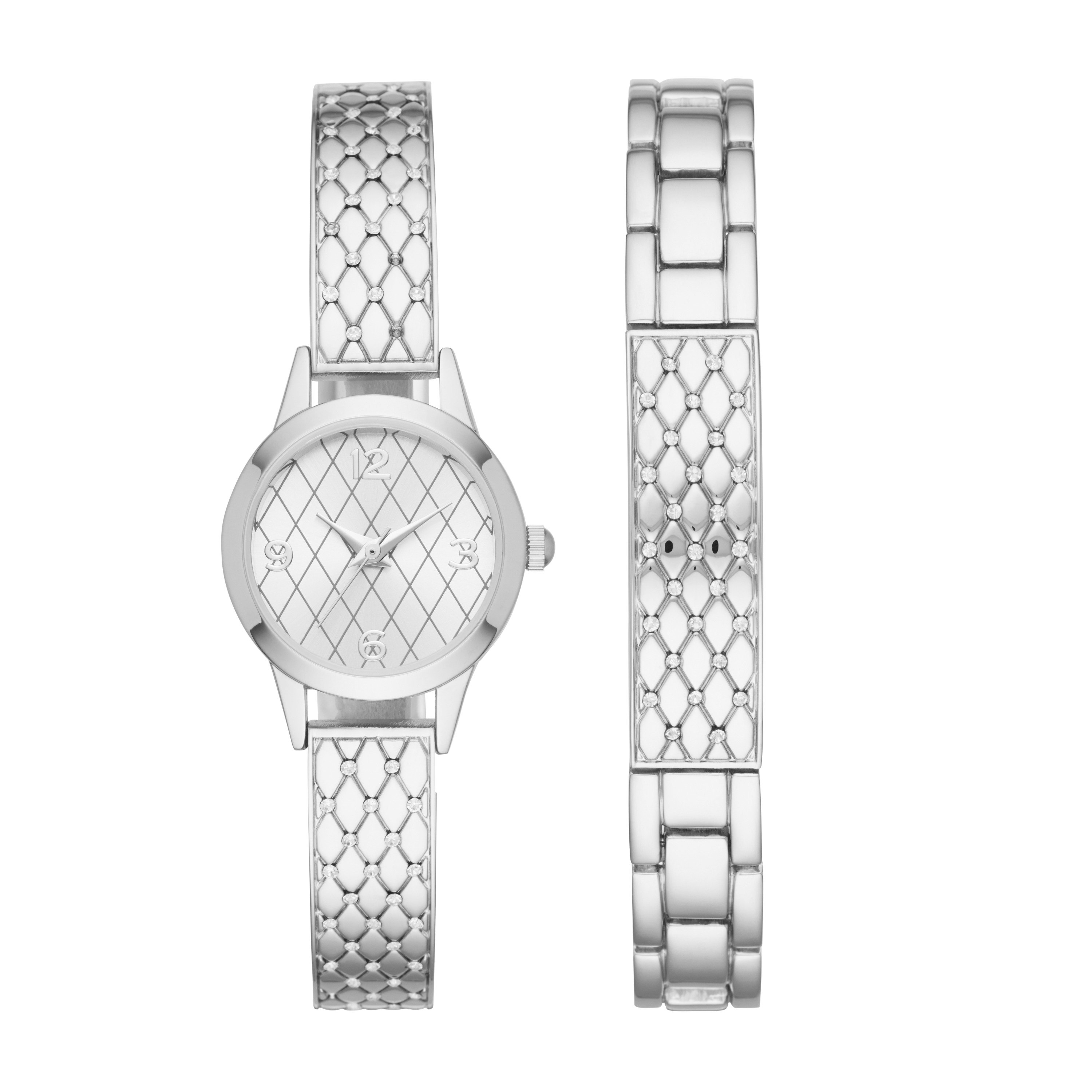 Ladies Silver Watch and Bracelet Set