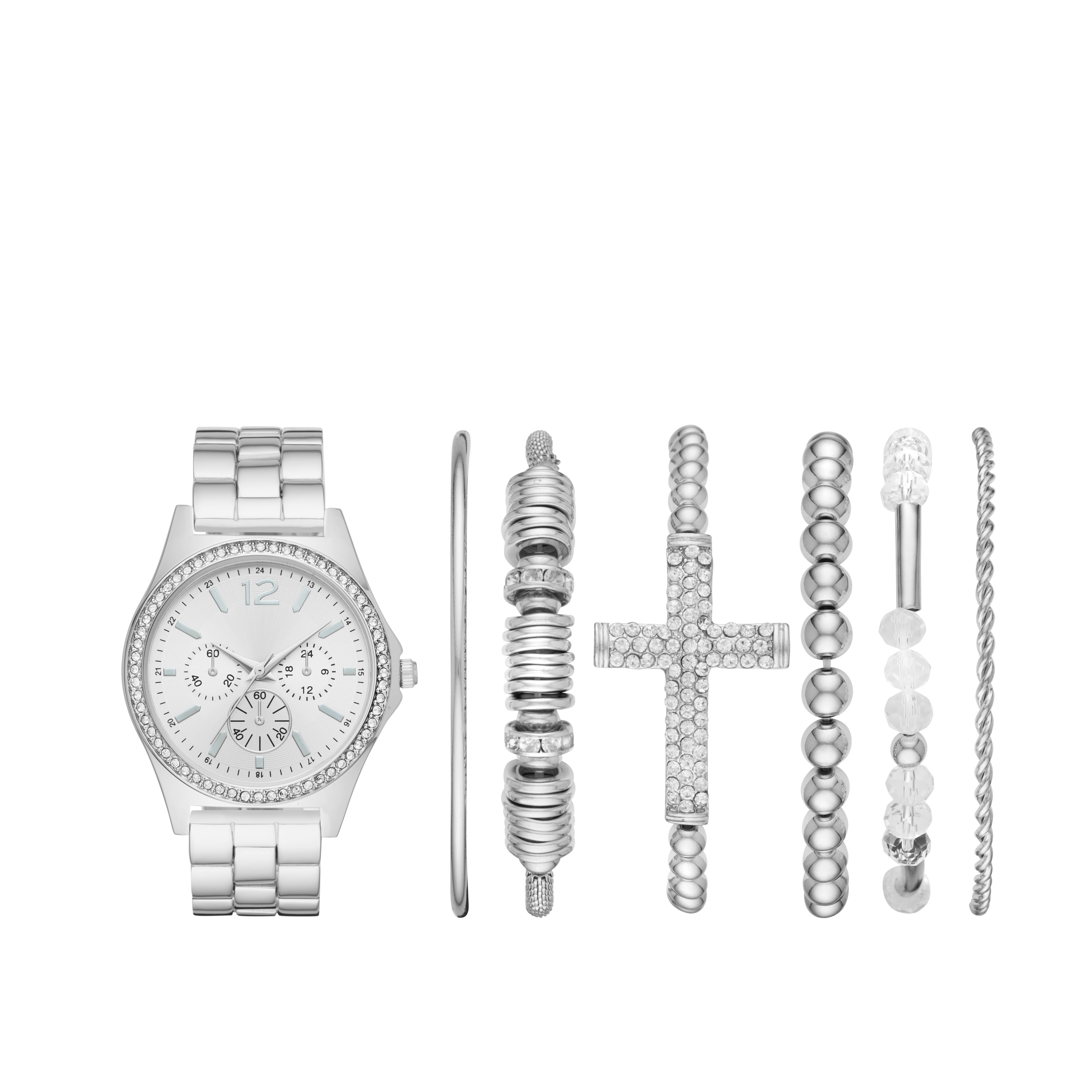 Jaclyn Smith Ladies Silver Watch and Bracelet  Set