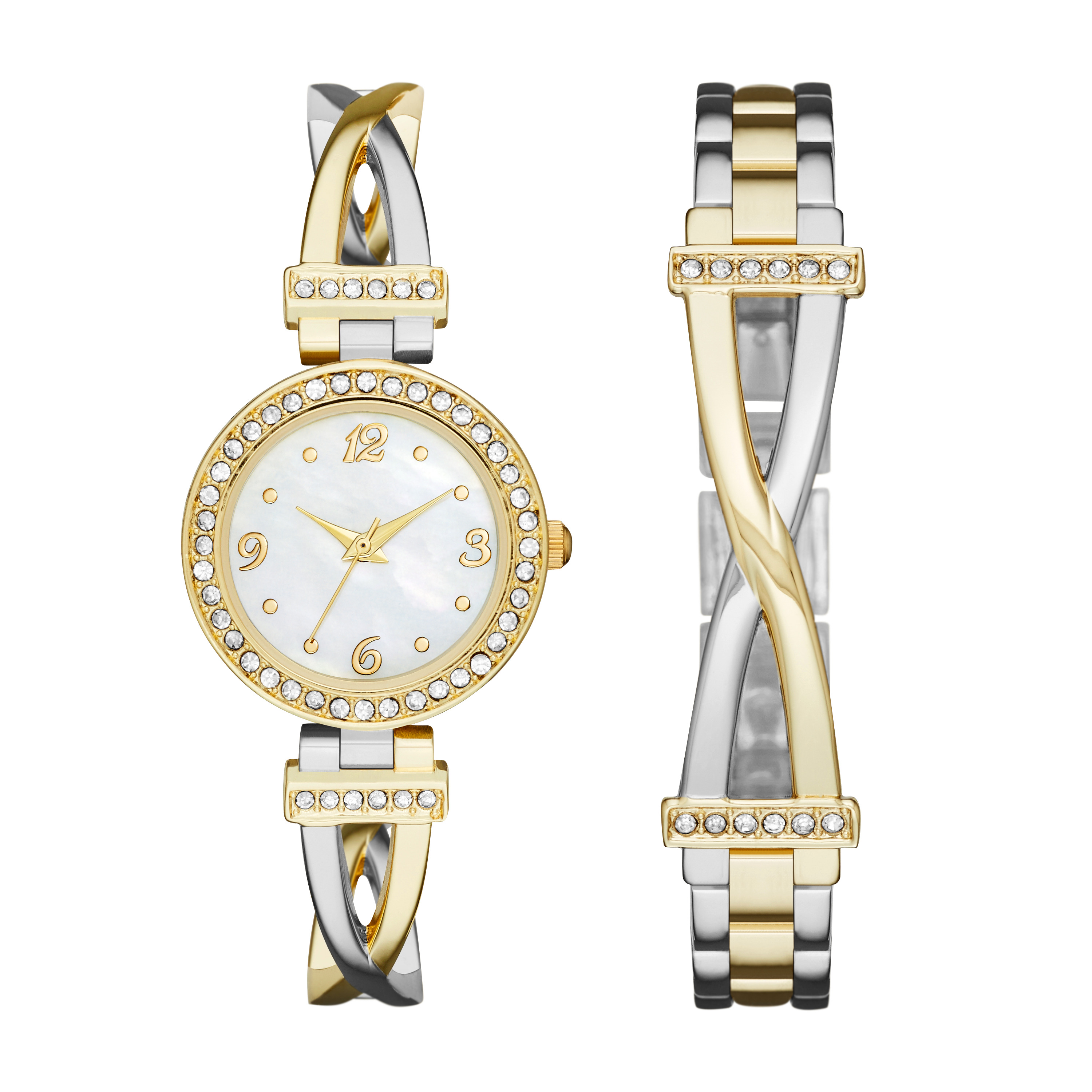Women's Two Tone Bracelet Watch Set
