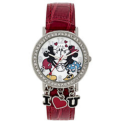 Disney Micky&Minnie Love Charm Watch  #MCKAQ1268  The Couples On Dial Kissing and Holding Hands