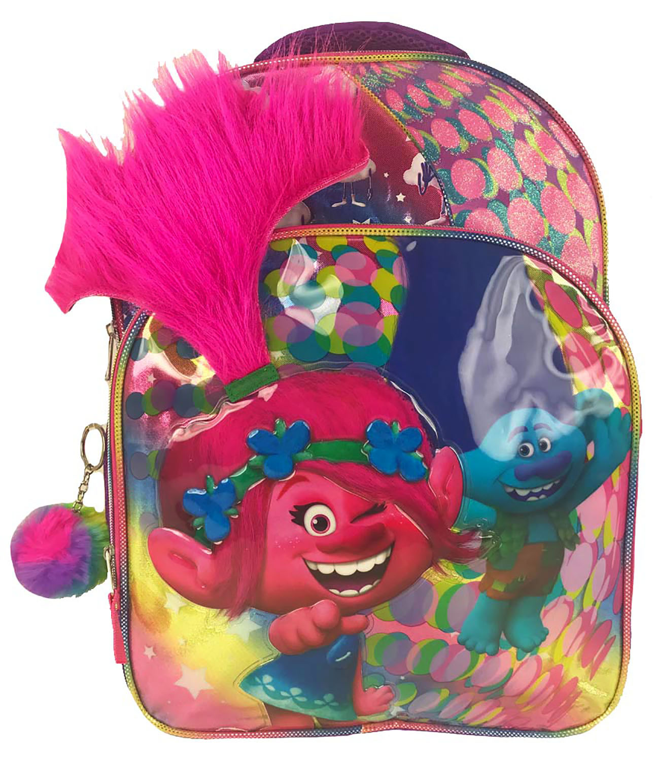Universal Studios Trolls Backpack with pom pom keychain
