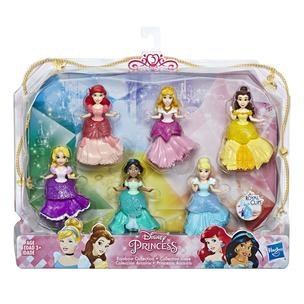 Disney  Princess Collectible Dolls, Set of 6 with 6 Royal Clips Fashions, One-Clip Dresses, Toy for 3 year olds and up