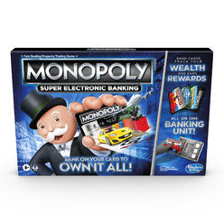 Monopoly Hasbro monopoly super electronic banking board game, electronic banking unit, choose your rewards, cashless gameplay tap technology,