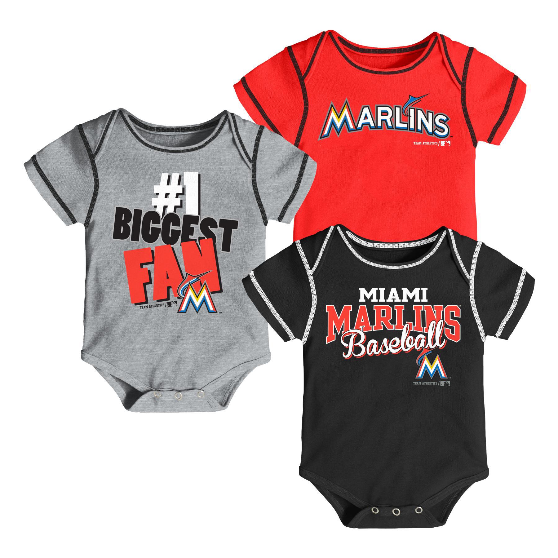 MLB Newborn & Infant Boys' 3-Pack Bodysuits - Miami Marlins