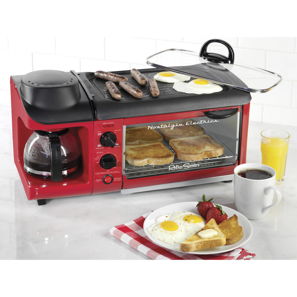 Nostalgia BSET300RETRORED Retro Series 3-in-1 Family Size Breakfast Station