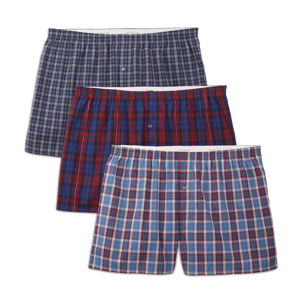 Fruit of the Loom Men's Big & Tall 3-Pack Boxer Shorts - Assorted Plaid Colors