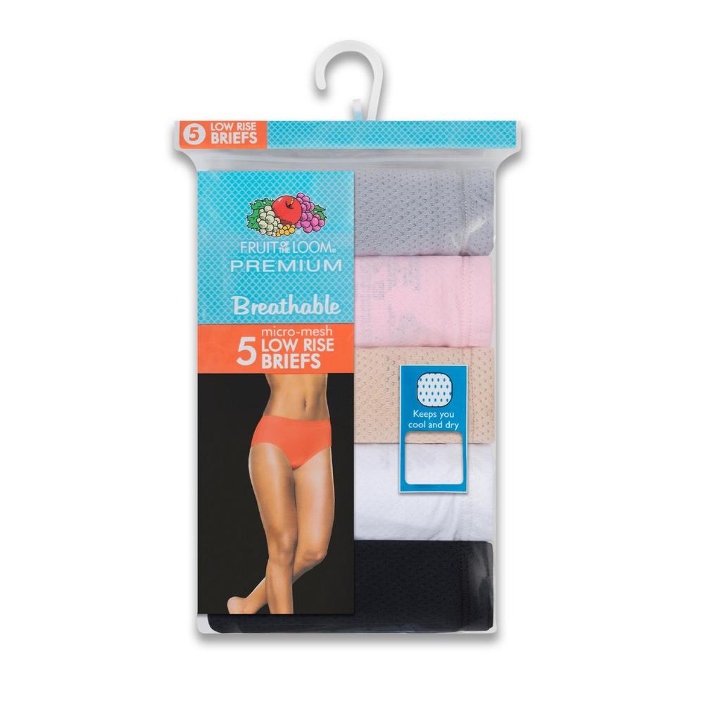 Fruit of the Loom Women's 5-Pack Breathable Micro-Mesh Low-Rise Brief Panties