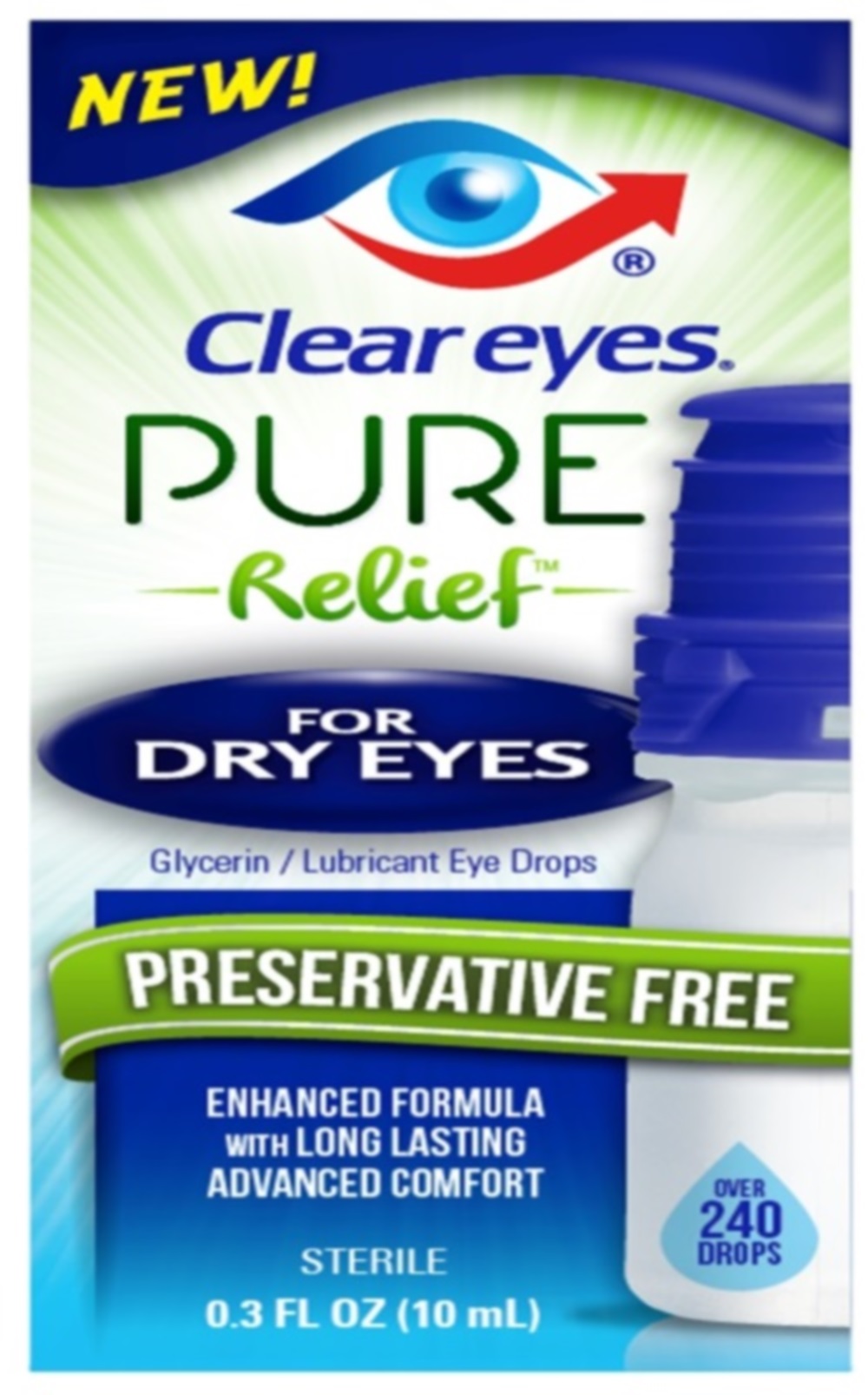 Clear Eyes Pure Relief Eye Drops For Dry Eyes 0.34 Oz
