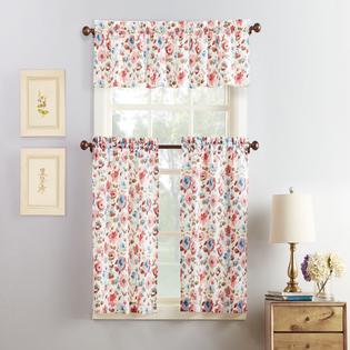 Deana Floral Print 3pc Rod Pocket Kitchen Curtain Valance Tiers Set