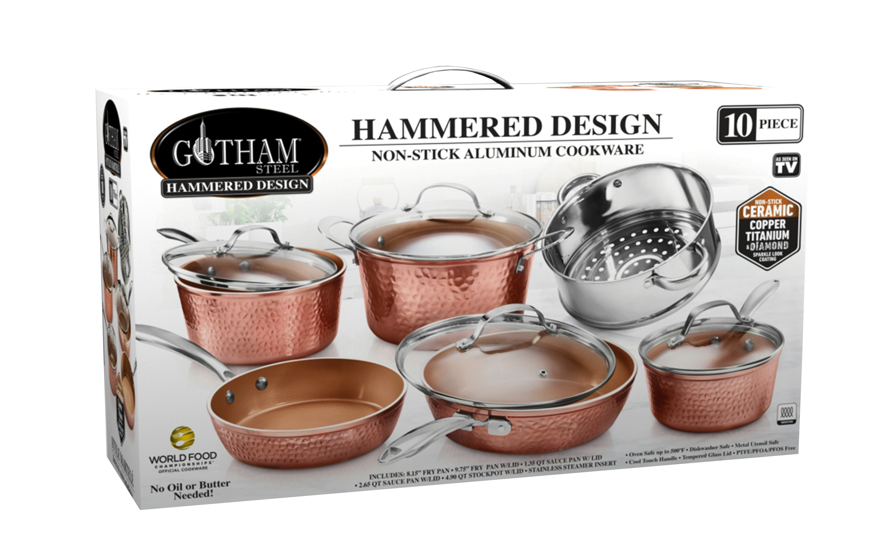 Gotham Steel Platinum Cast 10 Piece Ceramic Nonstick Cookware Set, Stay  Cool Handles, Oven & Dishwasher Safe & Reviews