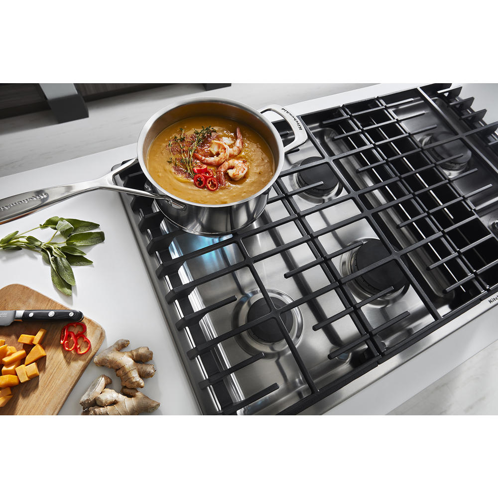 KitchenAid KCGD506GSS  36" 5-Burner Downdraft Gas Cooktop - Stainless Steel