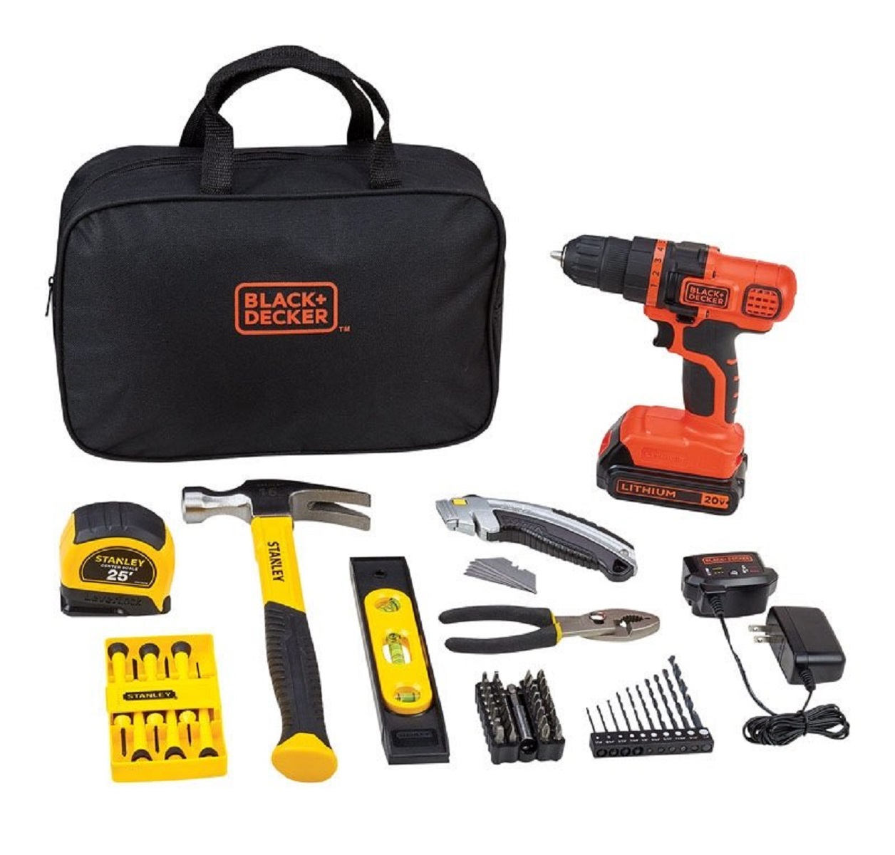 BLACK+DECKER 20v Cordless Drill Driver and Home Project Kit 66 pcs