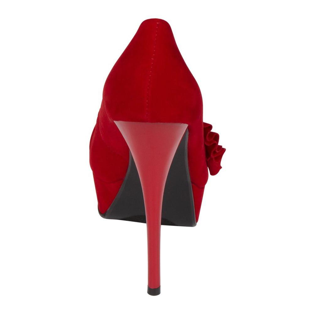Qupid Women's Natalee Ruffle Velvet Pump - Red