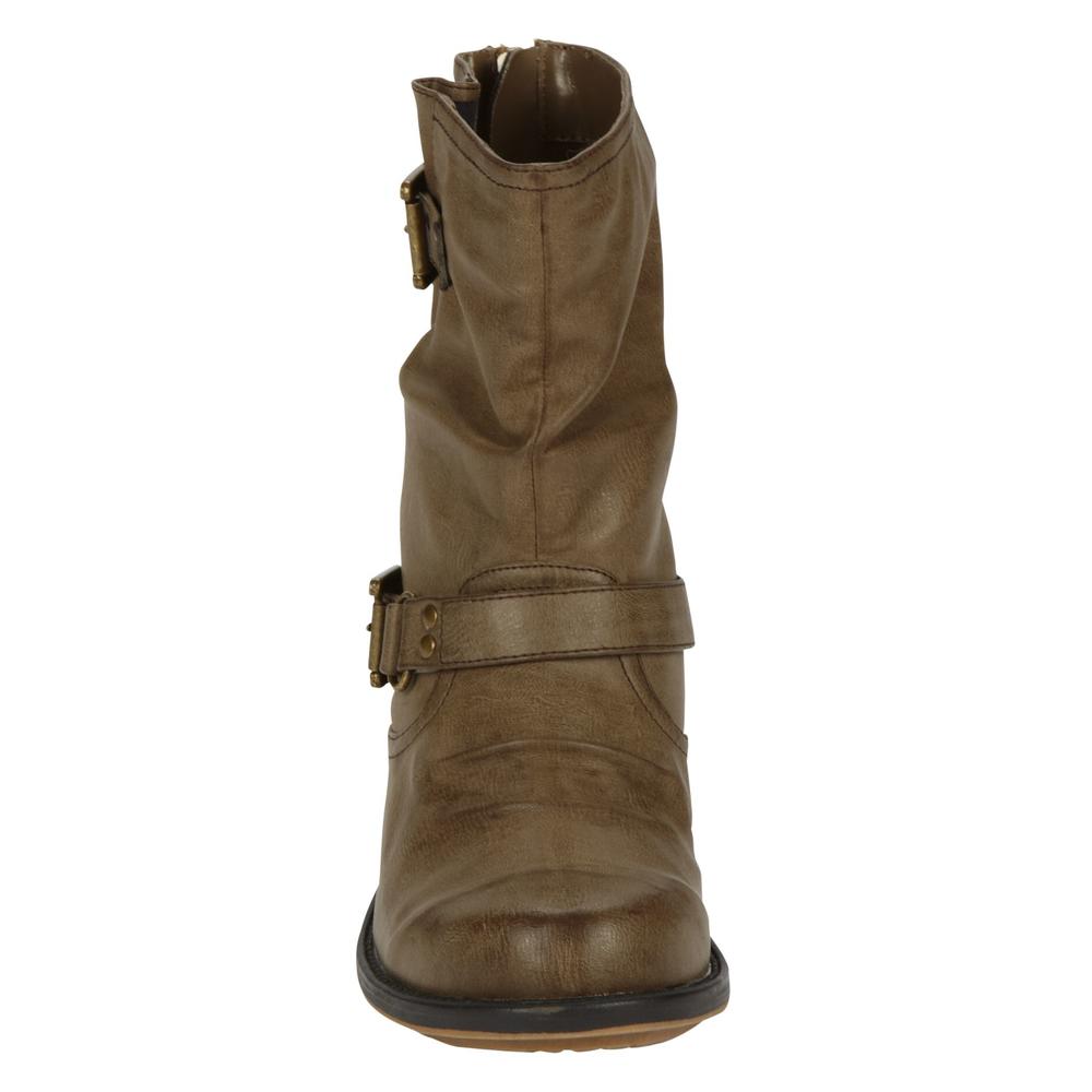Qupid Women's Relax-46 Short Buckle Flat Boot - Taupe