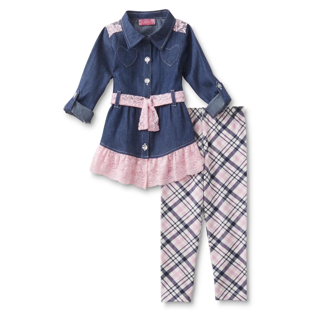Young Hearts Infant & Toddler Girl's Shirtdress & Leggings - Blue & Pink Plaid