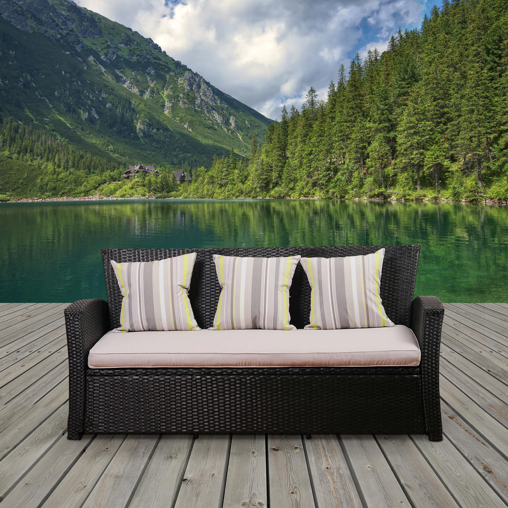 Atlantic  Laker Black Wicker Sofa with Light Gray Cushions