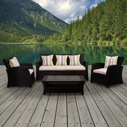Atlantic 4-Piece Laker Synthetic Wicker Seating Set w/ Cushions - Black