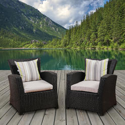 Atlantic Laker 2 Piece Black Wicker Arm Chair Set with Light Grey Cushions
