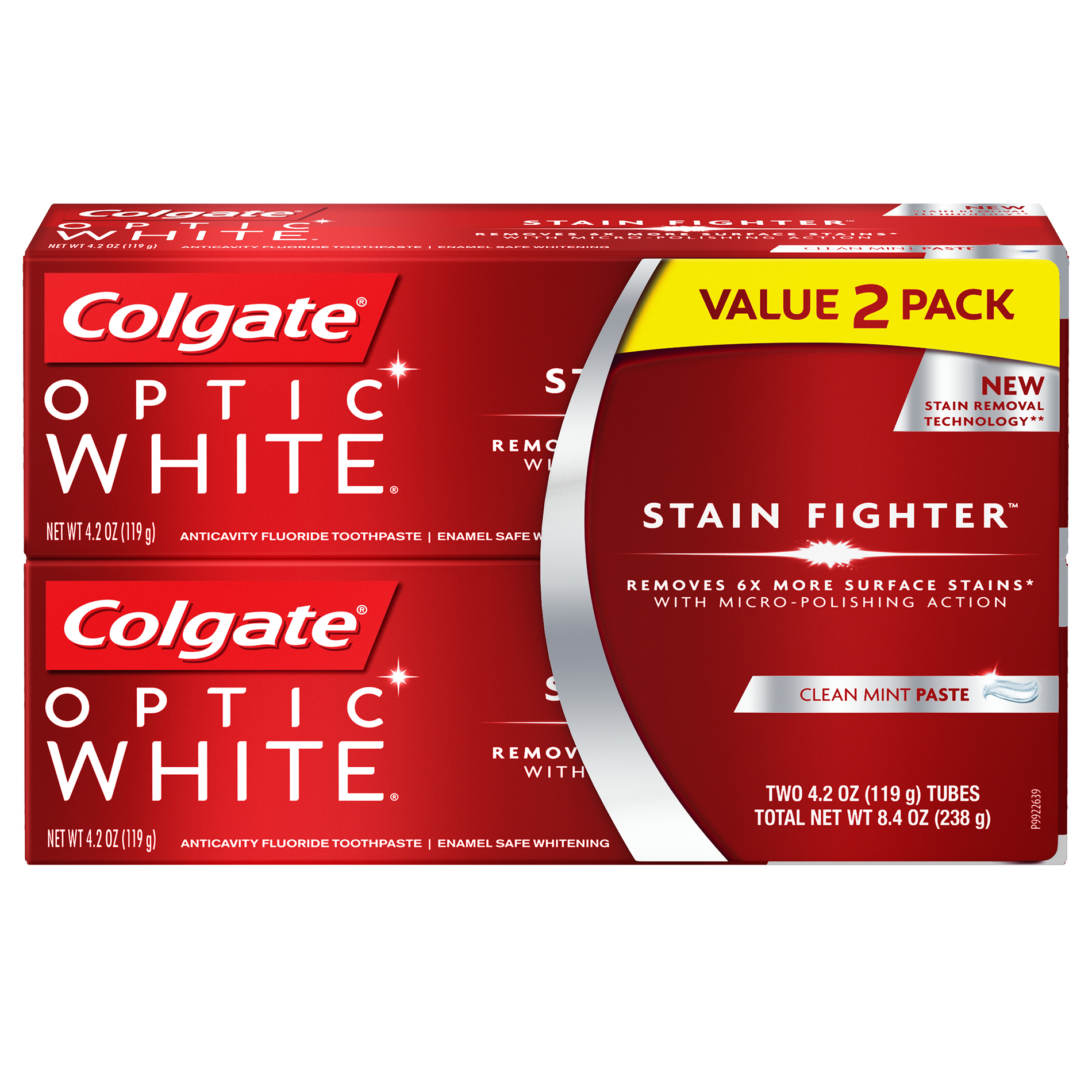 ColgatePalmolive Optic White Stain Fighter Clean Mint Toothpaste, 2pk