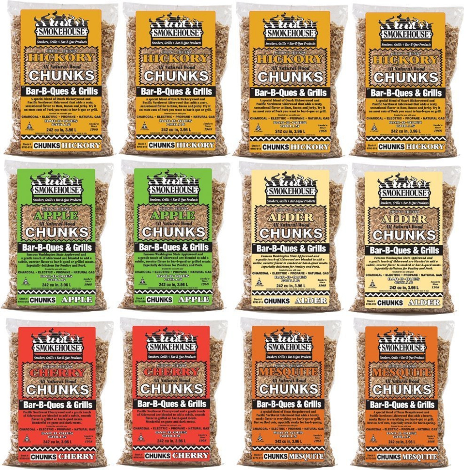 Smokehouse Products All Natural Flavored Wood Chunks 12 Pack Assorted