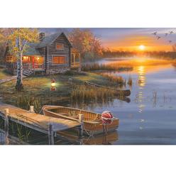 River's Edge Rivers Edge Products LED Art 24in x 16in - Lake Cabin