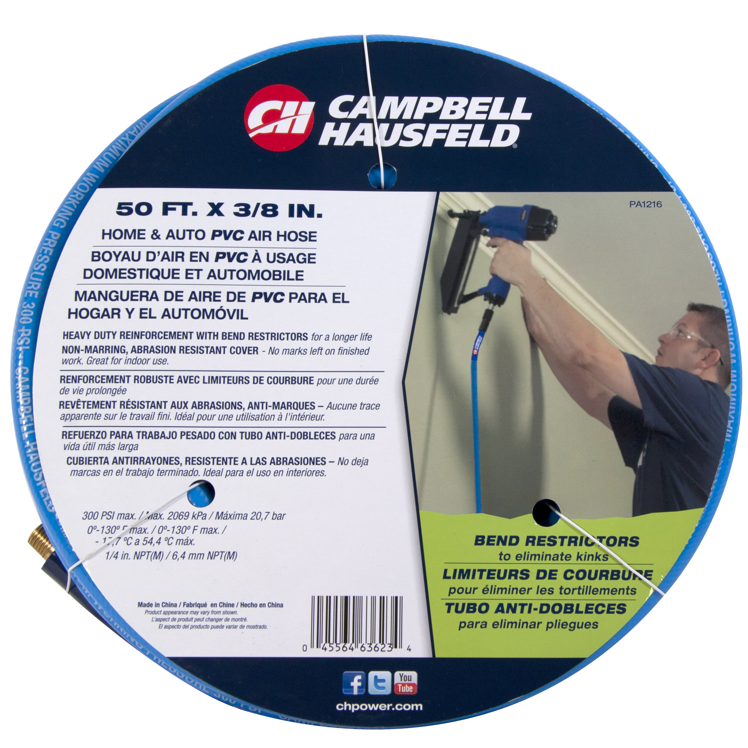 Campbell Hausfeld 3/8 X 50' BLUE PVC  AIR HOSE