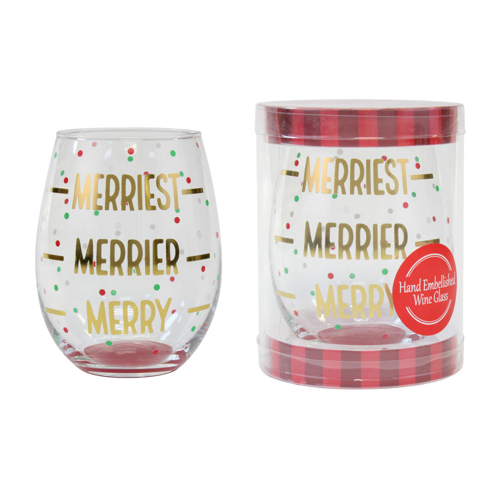 Stemless Wine Glass - Merriest Merrier Merry