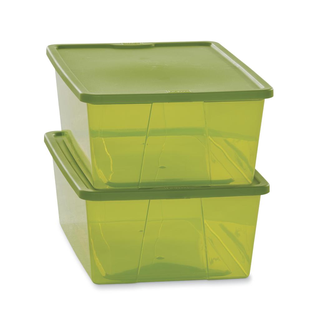 Homz Products 12-Quart 2-Count Tote Set &#8211; Lime Tint/Lime