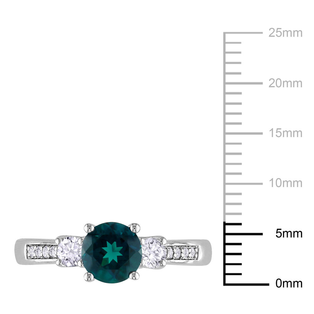 1.18 CTTW 10k White Gold Created Emerald Created White Sapphire and  Diamond Accent Engagement Ring (G-H  I2-I3)