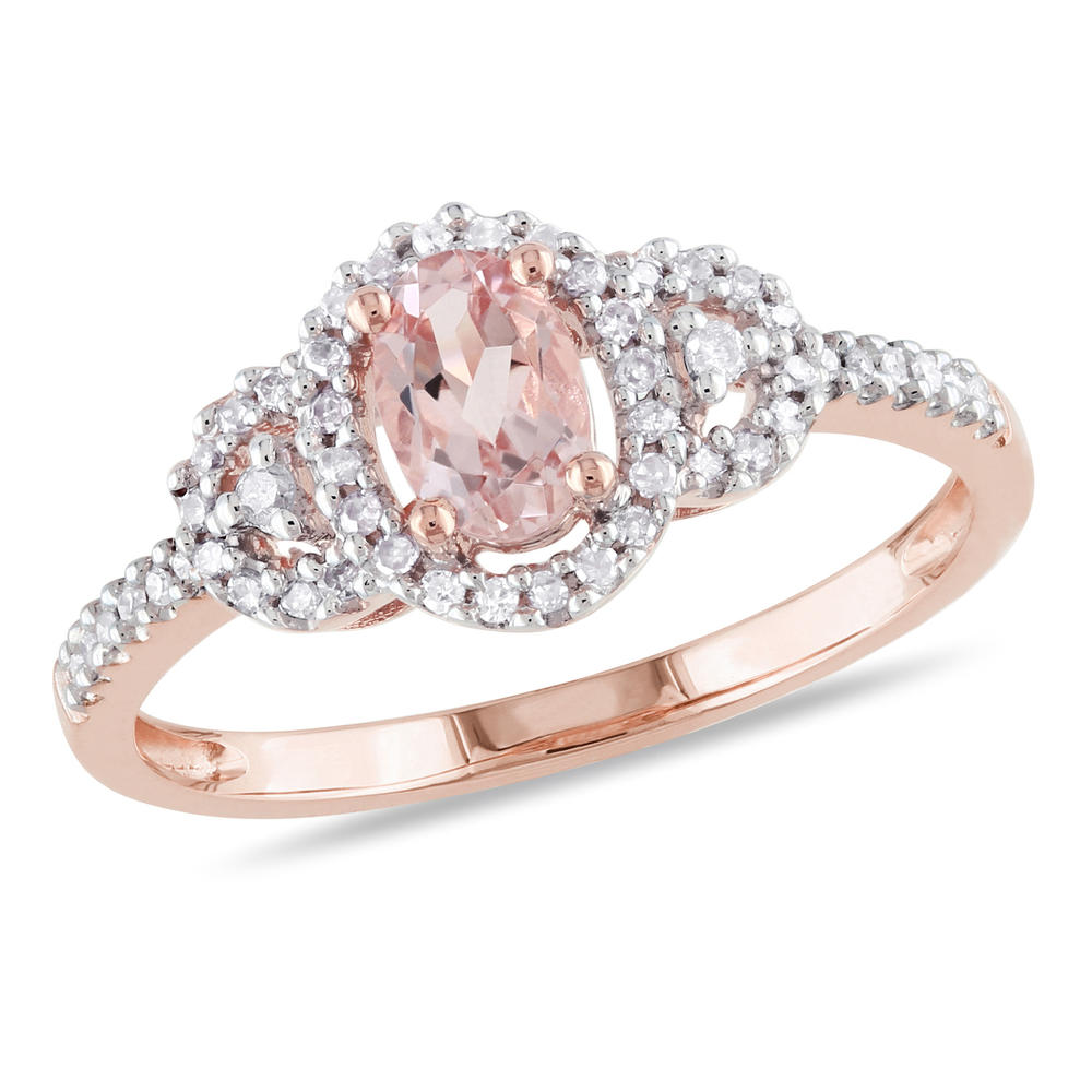 Diamore Morganite and 1/6 CTTW Diamond Halo Ring in 10k Rose Gold