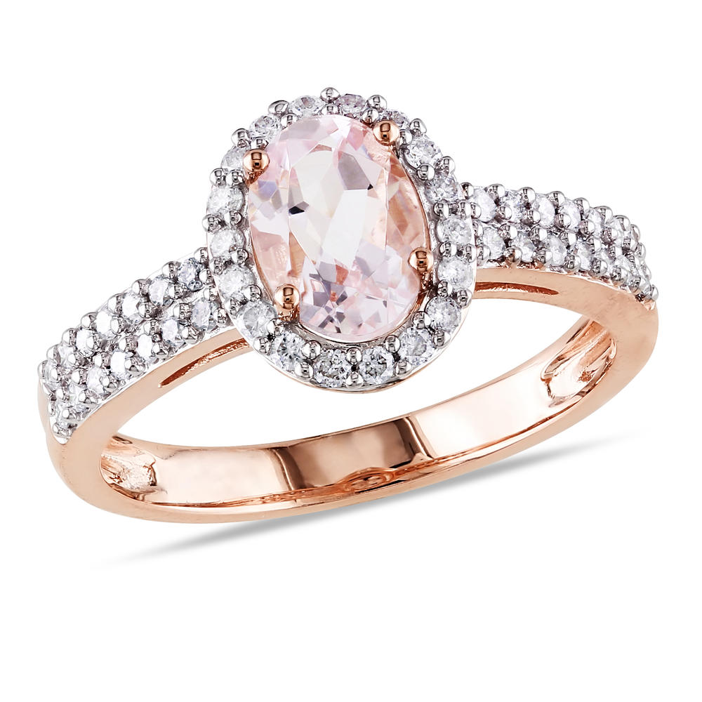 Diamore Morganite and 1/3 CTTW Diamond Halo Ring in 10k Rose Gold