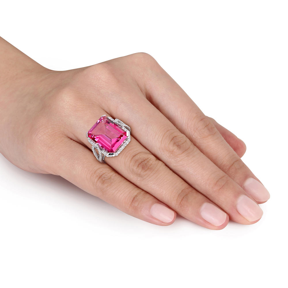 Diamore 1/2 CTTW Diamond and 14 1/2 CTTW Pink Topaz Cocktail Ring in 14k White Gold