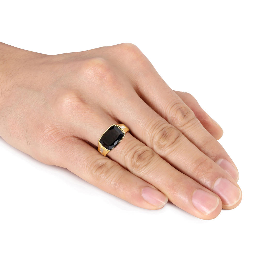 Diamore Black Onyx and Diamond-Accent Men's Ring in Yellow Plated Sterling Silver