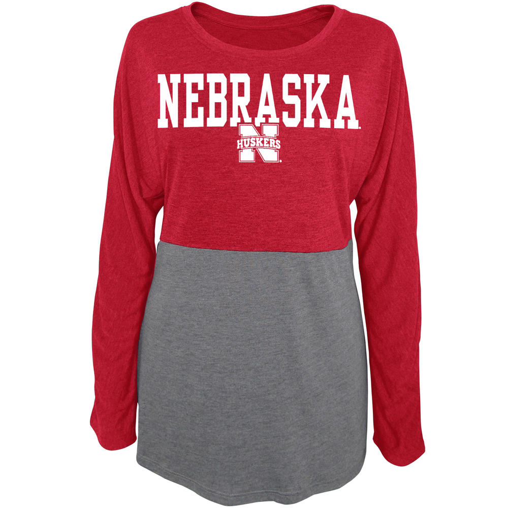 NCAA Nebraska Cornhuskers Women's Long Sleeve Scoop Neck Top