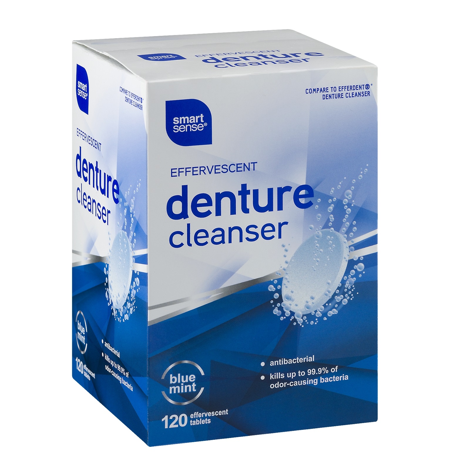 Smart Sense Effervescent Denture Cleanser Tablets Blue Mint 120 CT