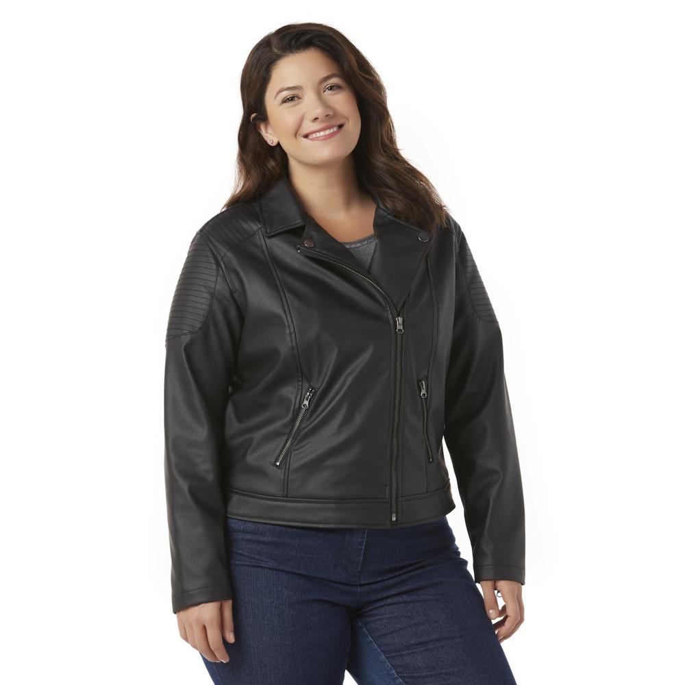 Simply Emma Women's Plus Synthetic Leather Jacket