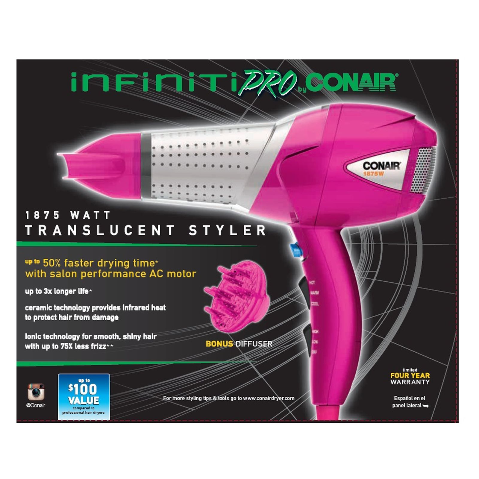 Conair Infiniti Pro Translucent AC Motor Styling Tool, Pink Conair Infiniti Pro Translucent AC Motor Styling Tool, Pink