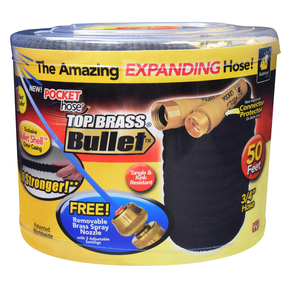 As Seen On TV Pocket Hose 50' Top Brass Bullet Expandable Hose