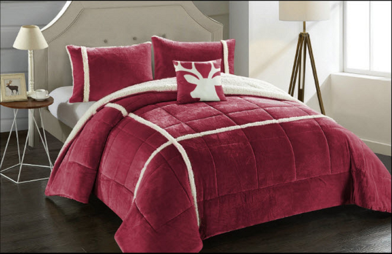 4pc. Sherpa Comforter Set - Red