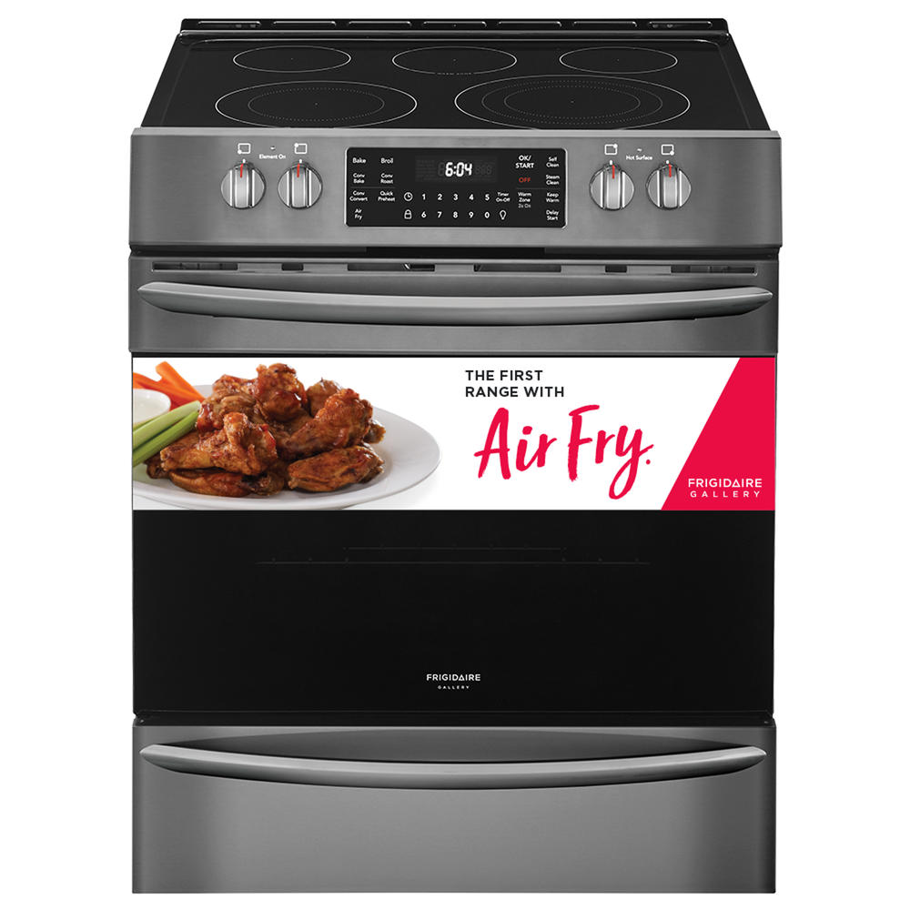Frigidaire Gallery FGEH3047VD  30'' Front Control Electric Range with Air Fry &#8211; Black Stainless