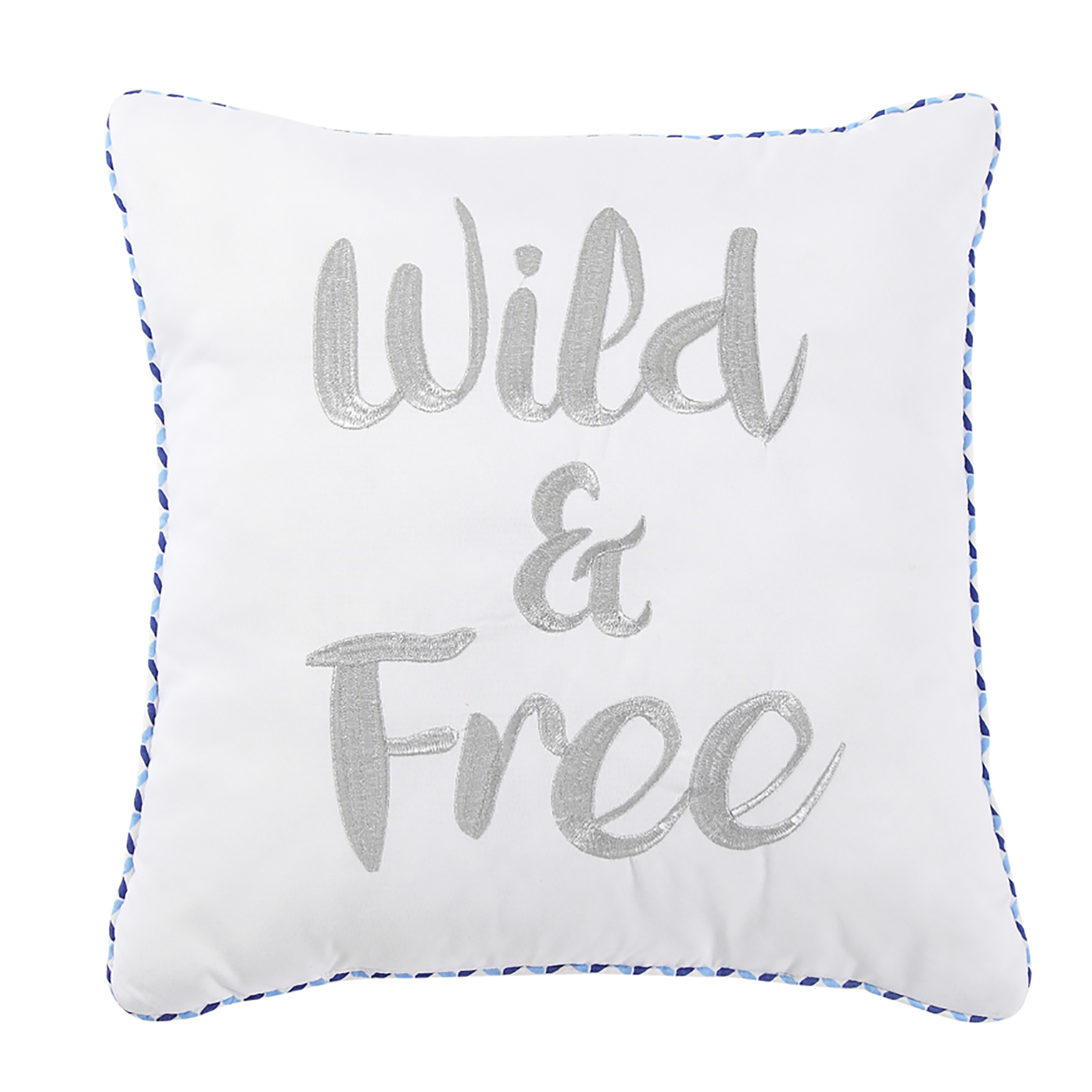 Wild and Free Embroidered Decorative Pillow, White Wild and Free Embroidered Decorative Pillow, White