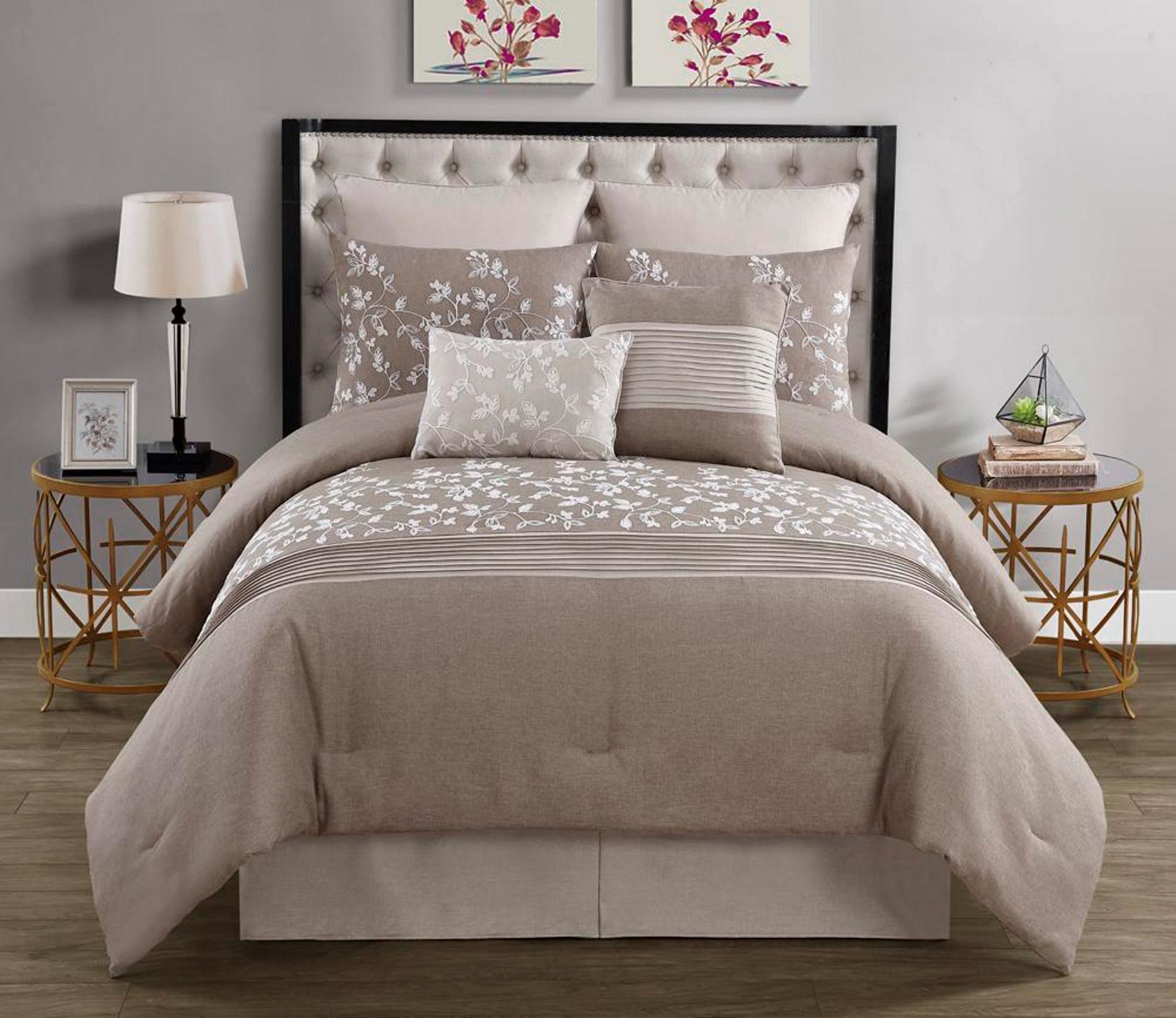 8 Piece Embroidered Comforter Set Traveling Vines