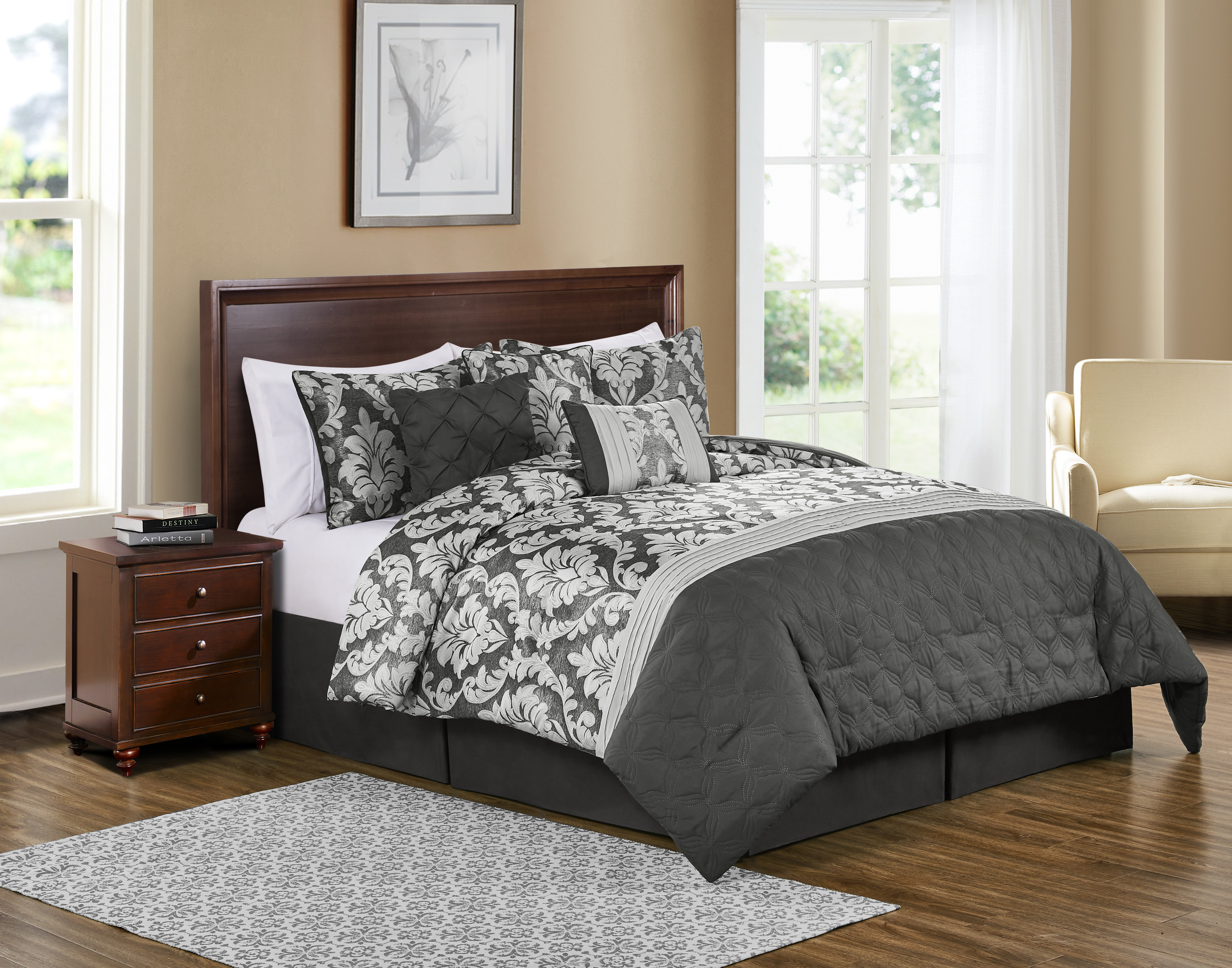 Jacquard Comforter Set Grey Damask