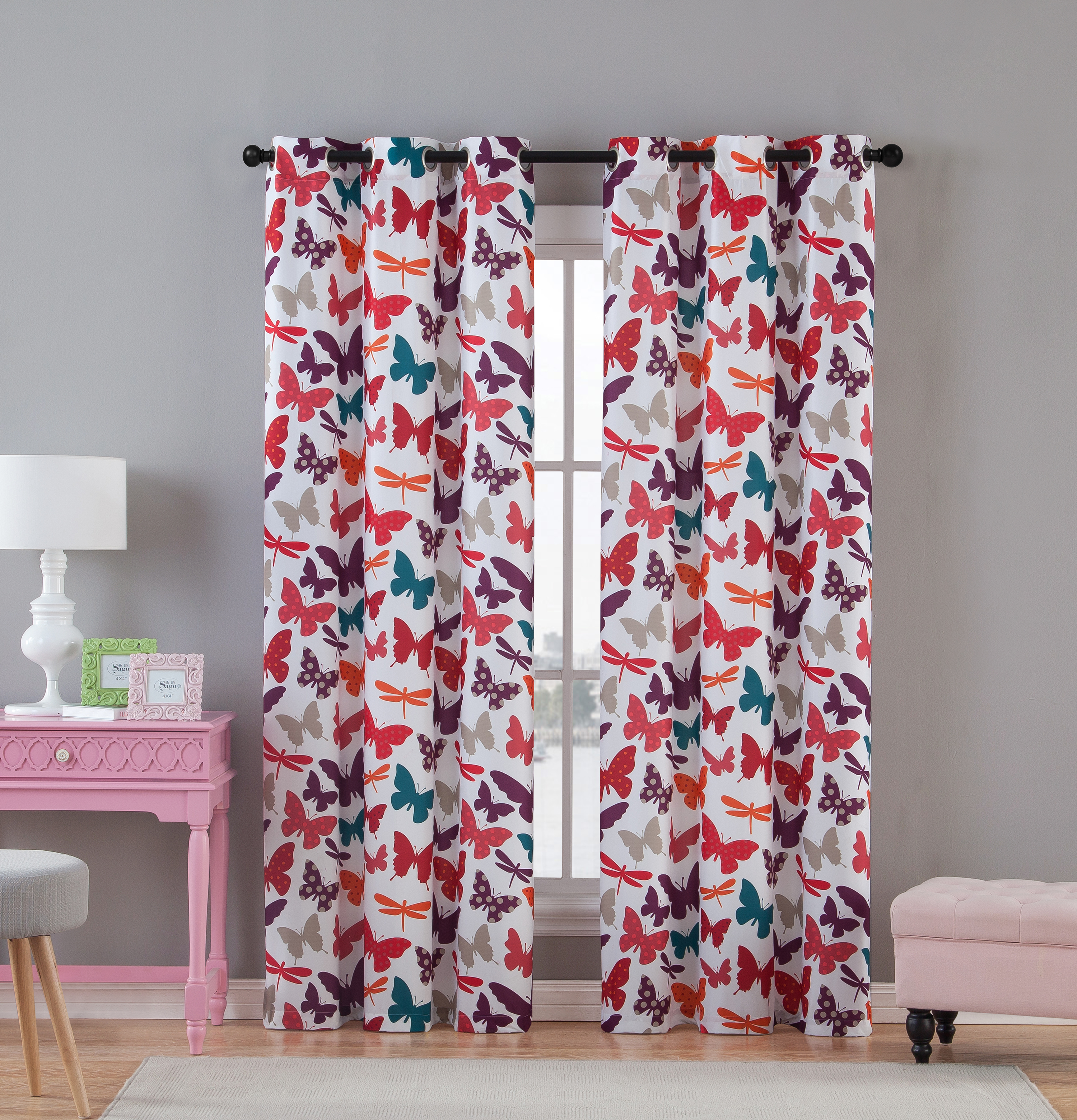 Butterfly Printed Grommet Window Curtain Panels - 2 piece