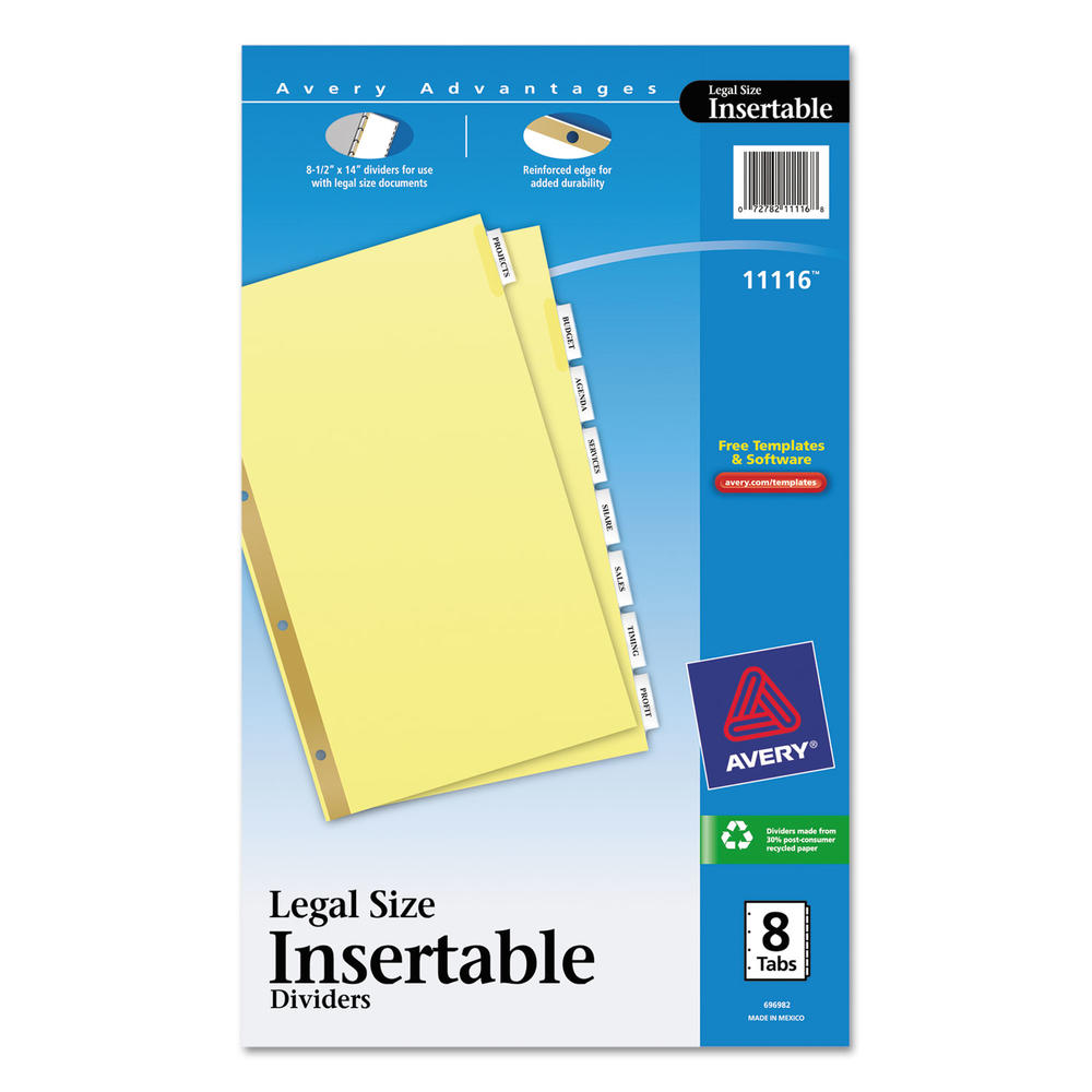 Avery AVE11116  Insertable Standard Tab Dividers, 8-Tab, Legal
