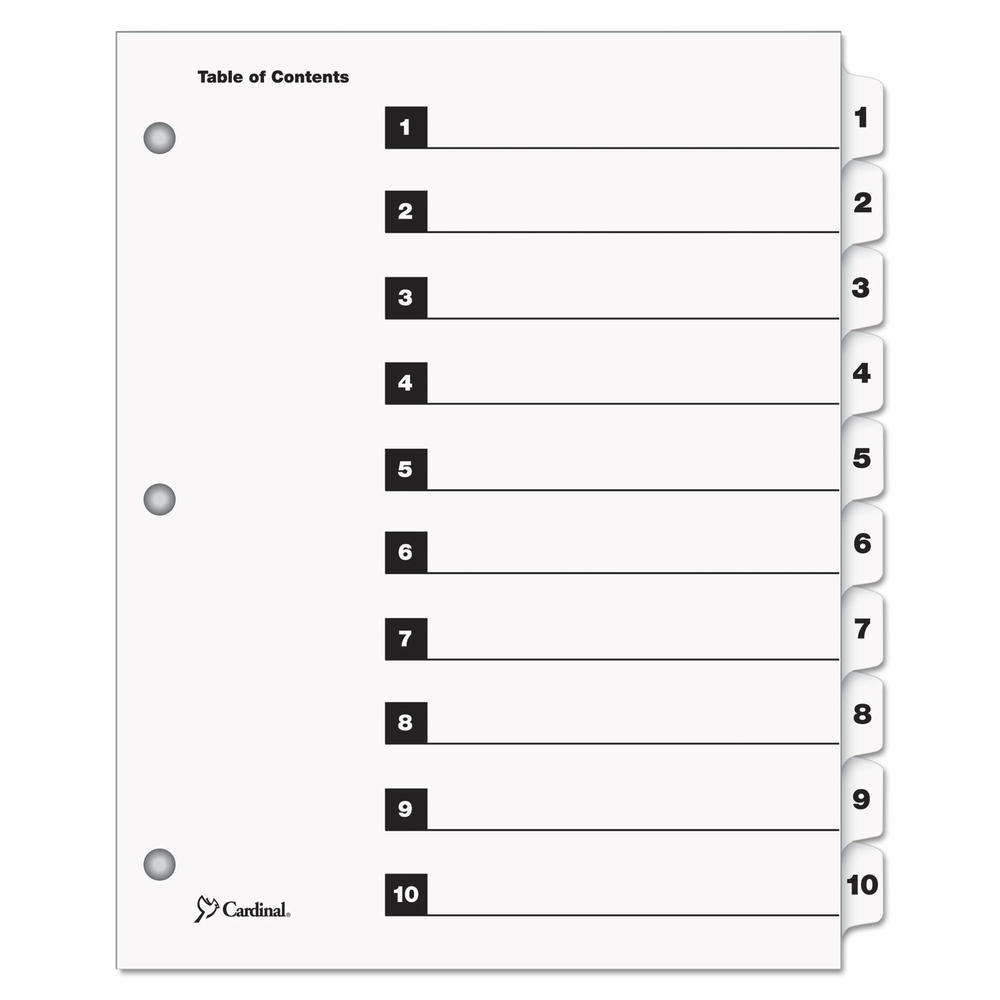 Cardinal Supplies CRD61013 Cardinal Traditional OneStep Index System, 10-Tab, 1-10, Letter, White, 10/Set