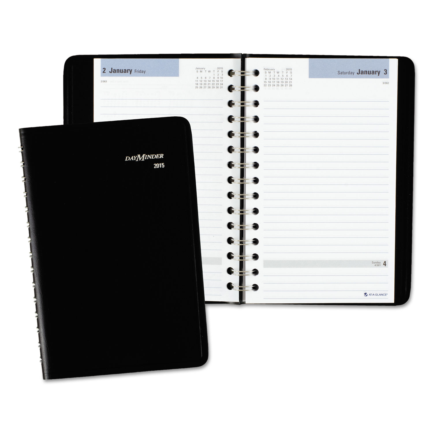 DayMinder AAGSK4600 Daily Appointment Book with Open Scheduling, 8 x 4 7/8, Black, 2017