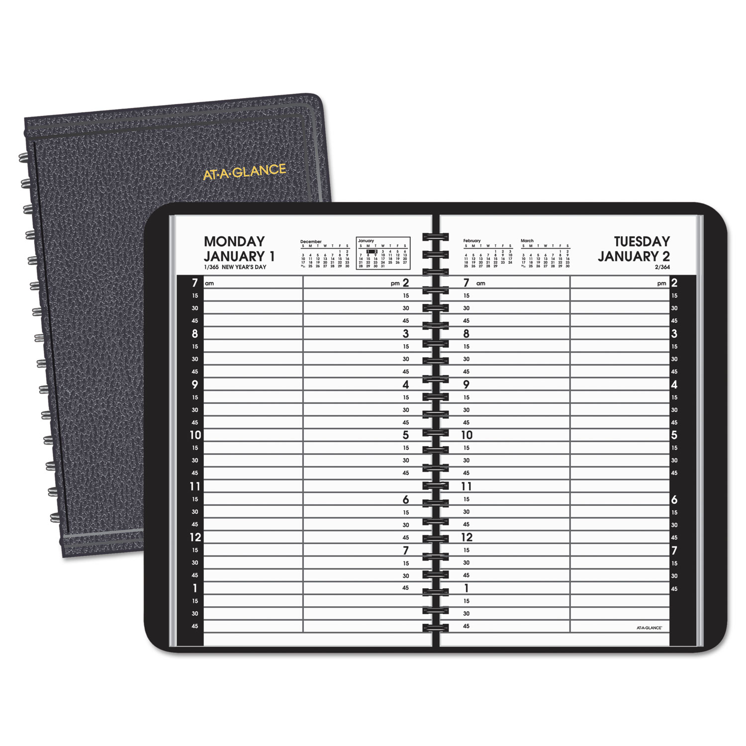 AT-A-GLANCE AAG7080005 Daily Appointment Book with 15-Minute Appointments, 8 x 4 7/8, Black, 2017