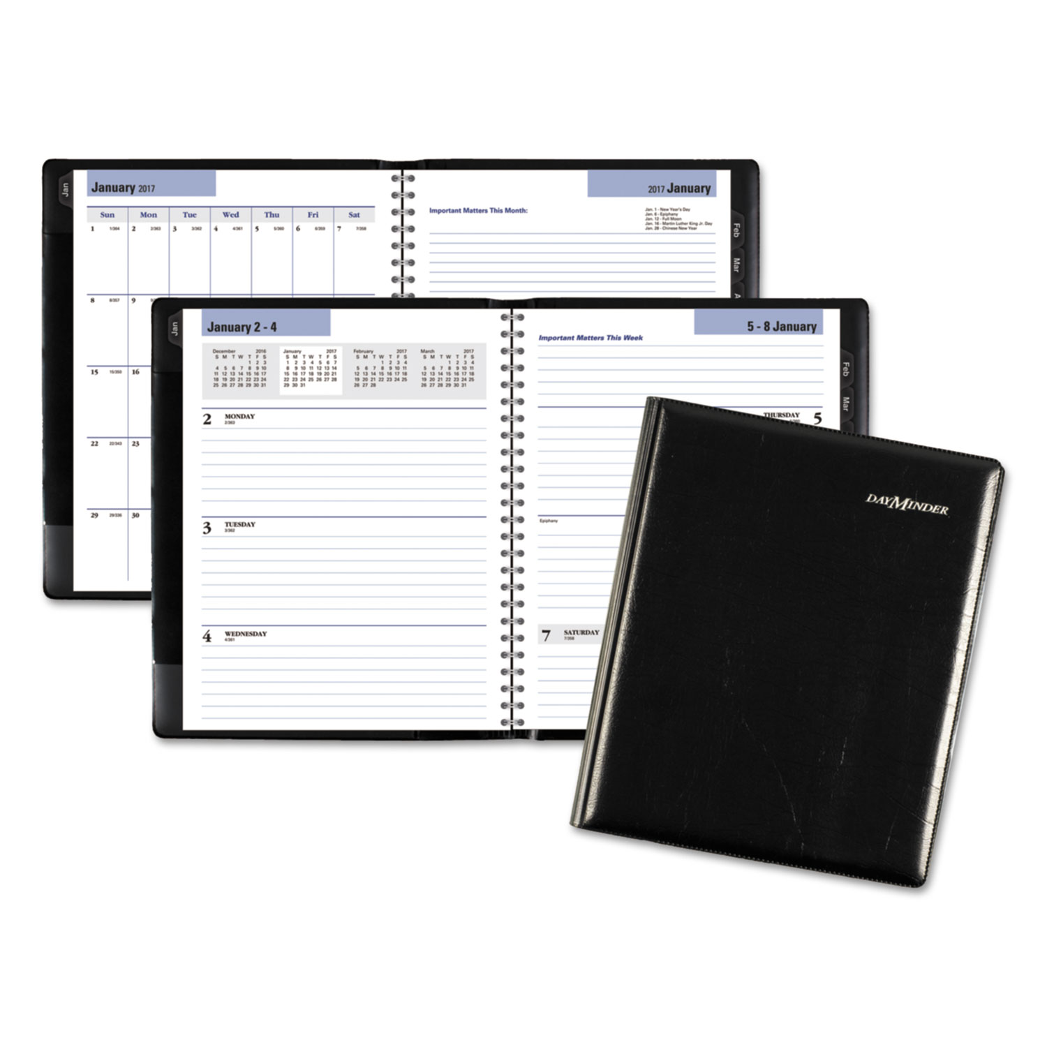DayMinder AAGG54500 Executive Weekly/Monthly Planner, 6 7/8 x 8 3/4, Black, 2017